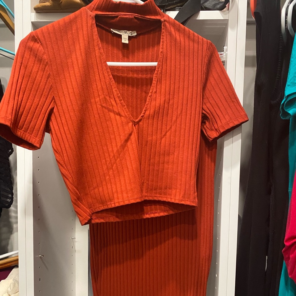 Express 2piece croptop pencil skirt SM Orange Red